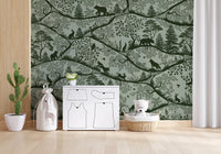Hallway showing Nordic Nature Green Animal Wall Mural pattern, GD9188