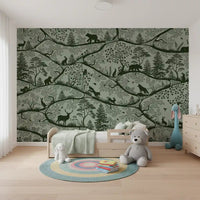 Forest pattern Wall Mural in Nordic Nature Green style, GD9188