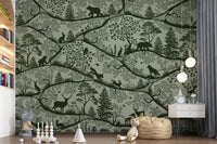 Play room with Nordic Nature Green Wall Mural forest silhouettes, GD9188