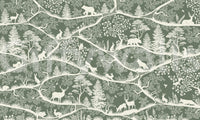 Calm woodland scene in Nordic Nature Green White Wall Mural, GD9194