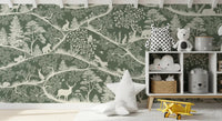Nordic Nature Green White Wall Mural showing layered forest lines, GD9194