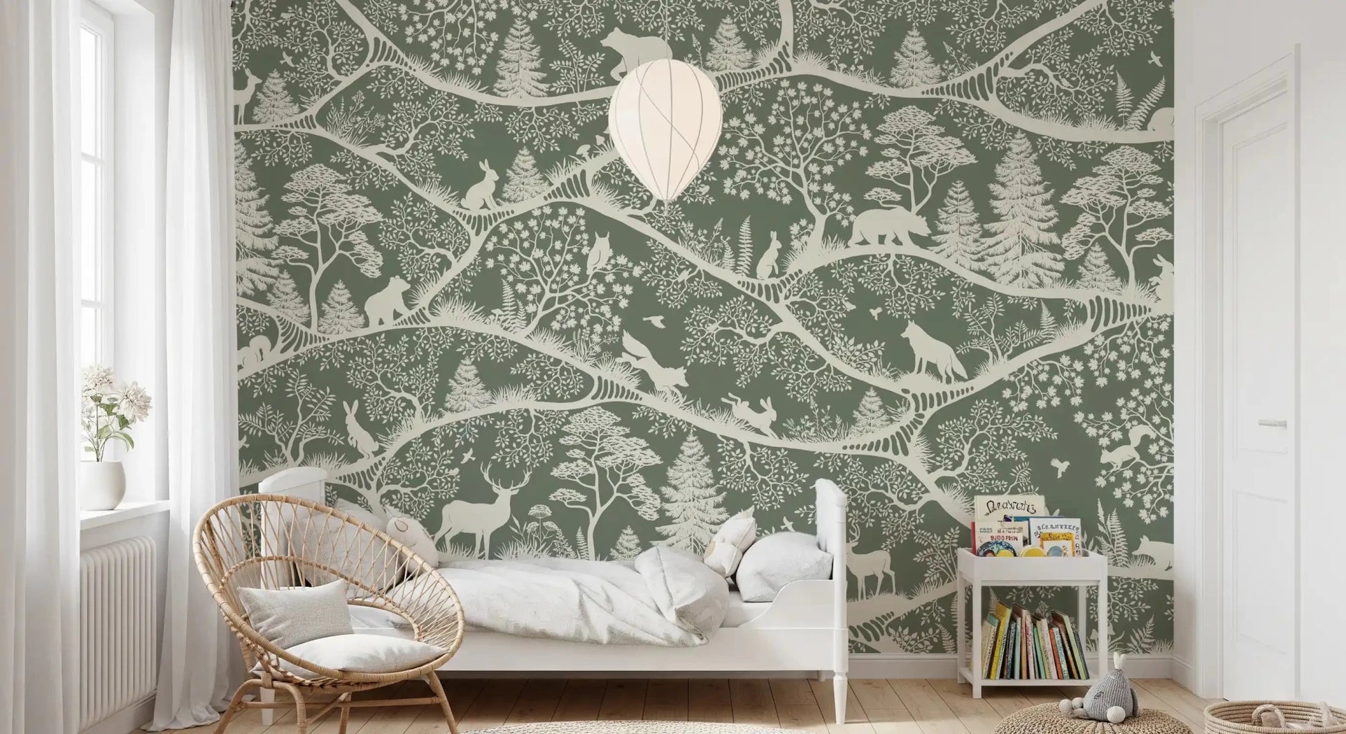 Natural forest flow in Nordic Nature Green White Wall Mural layout, GD9194