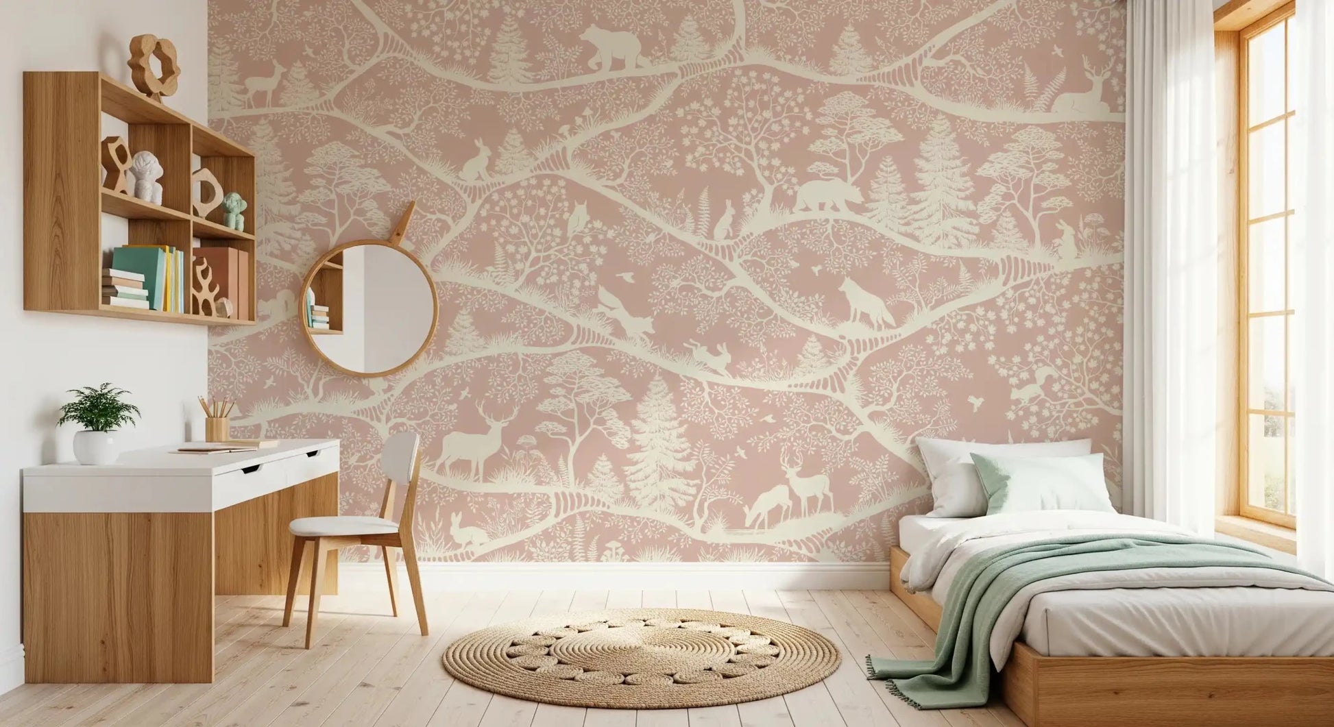 Nordic Nature Pink White Wall MuralGD9195