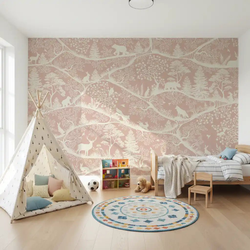 Nordic Nature Pink White Wall MuralGD9195