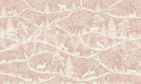 Nordic Nature Pink White Wall Mural with detailed foliage lines, GD9195