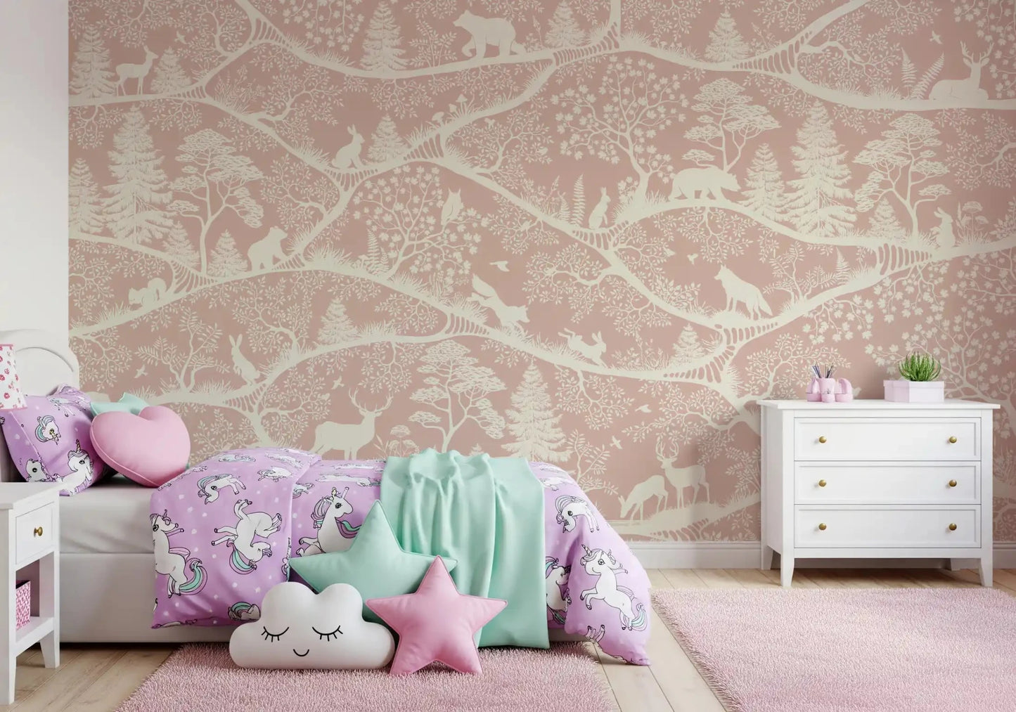 Nordic Nature Pink White Wall MuralGD9195