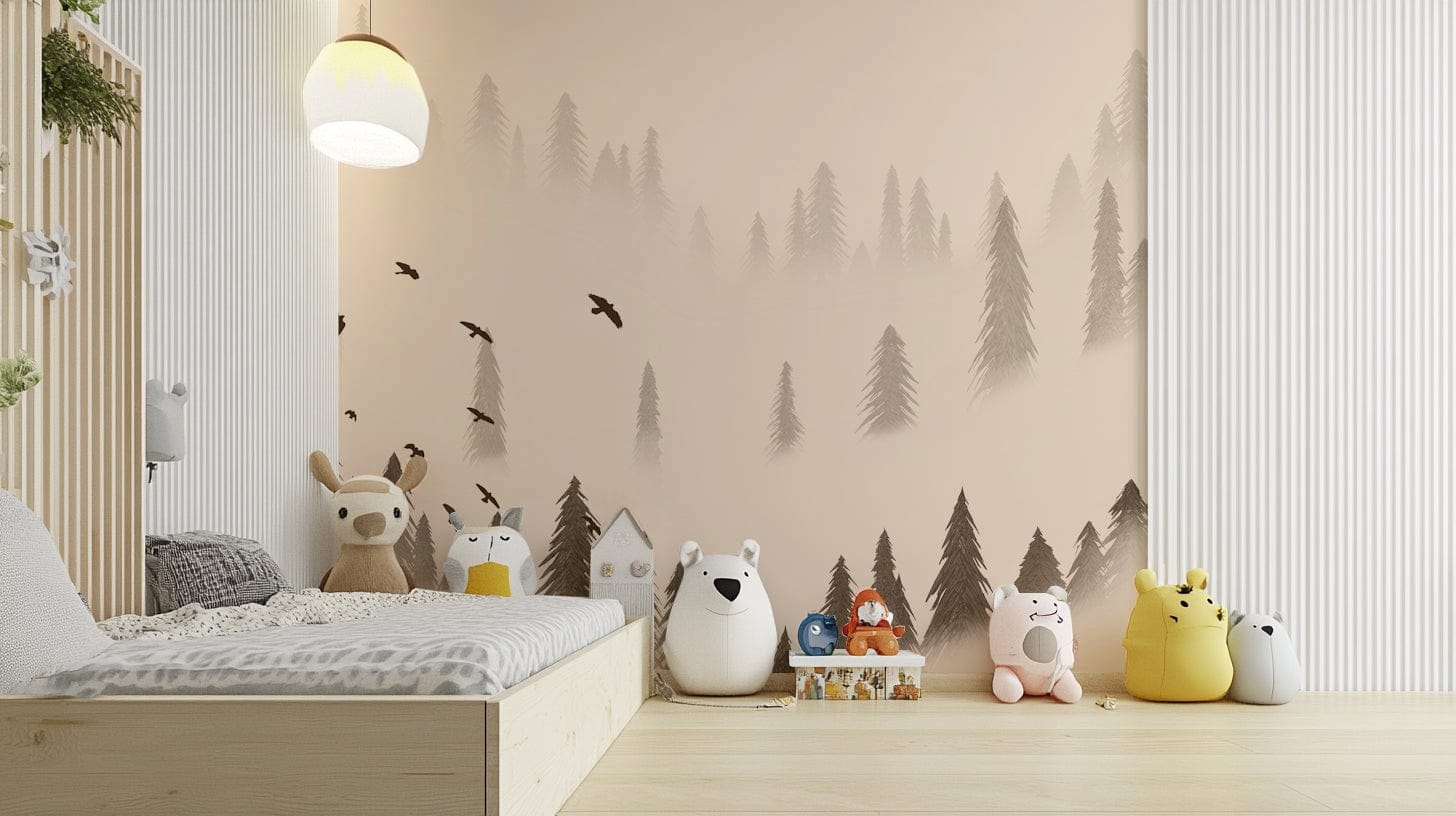 Flying birds over sepia forest wallpaper