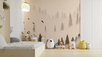 Flying birds over sepia forest wallpaper