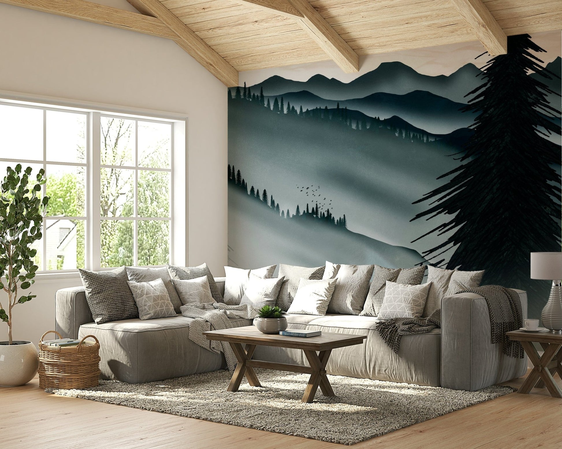 Serene mountain forest wallpaper mural GD088