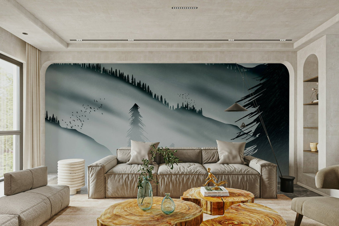 Flying birds over forest wall wallpaper GD088