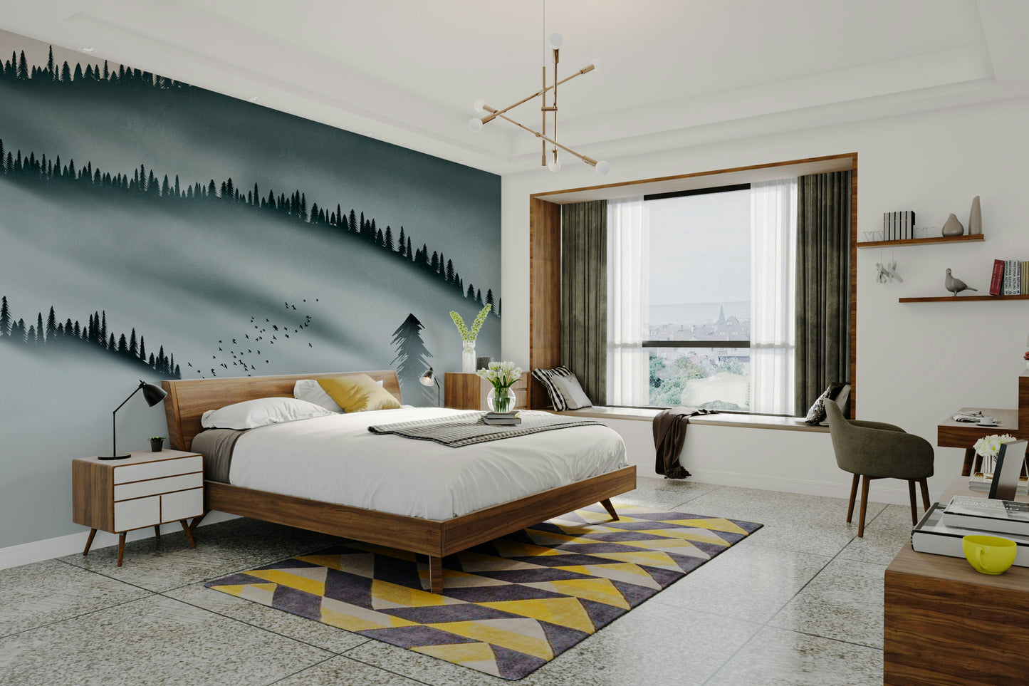 Northern landscape wall mural with mist