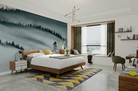 Northern landscape wall mural with mist