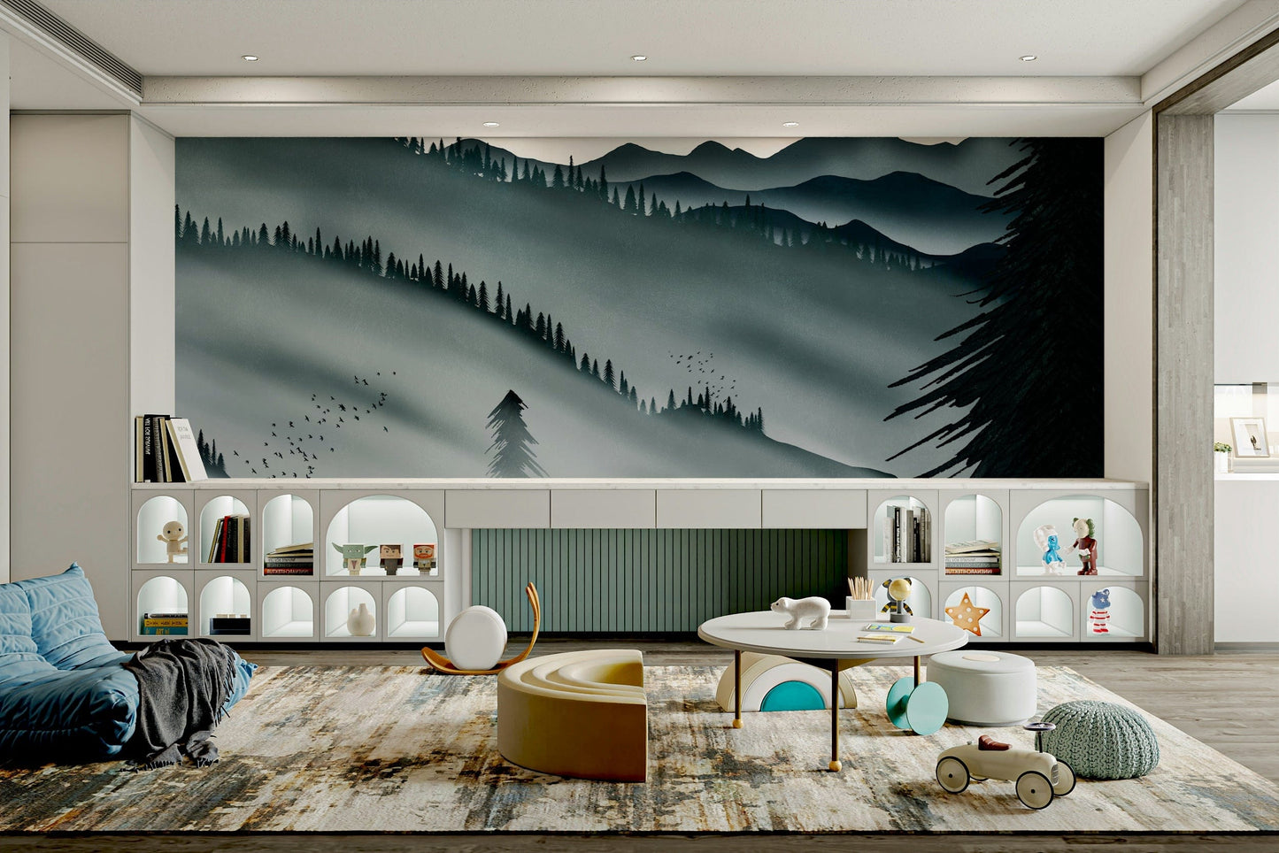 Mountain view mural wallpaper with trees