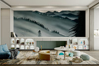 Mountain view mural wallpaper with trees