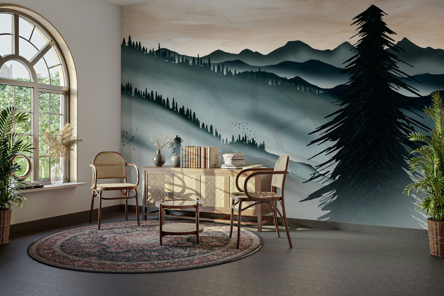 Watercolour mountain mural wall design