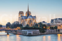 Close-up of Notre Dame Serenity Wall Mural with cathedral view above calm water