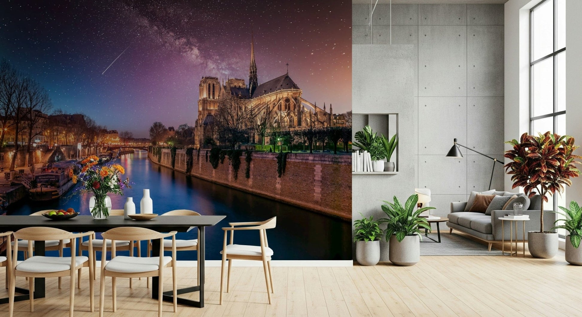 Gothic cathedral Notre-Dame Starry Night wallpaper vibrant night sky