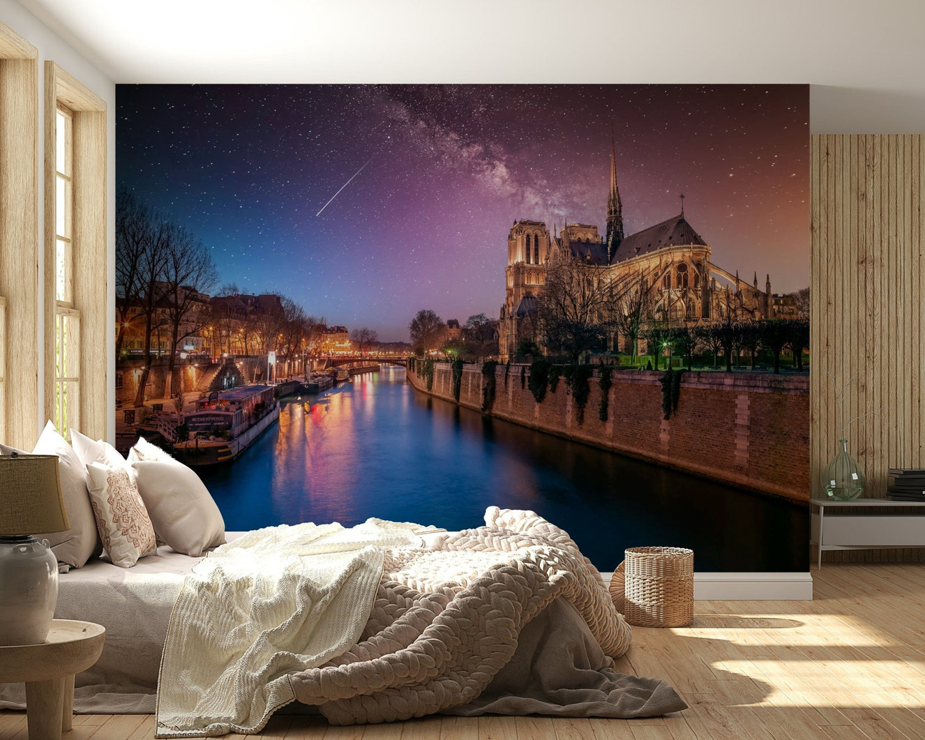 Notre-Dame Starry Night wallpaper for walls Paris at dusk