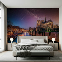 Elegant Parisian scene Notre-Dame Starry Night wallpaper classic