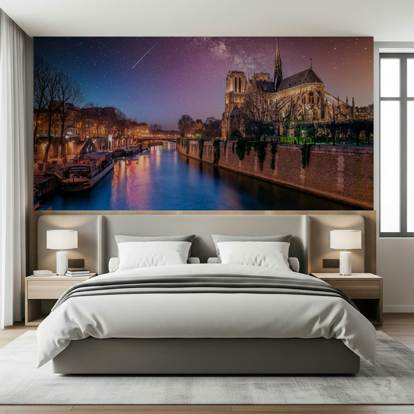 Dramatic glow Notre-Dame Starry Night wall mural striking image