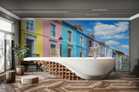 Pastel colored buildings mural
