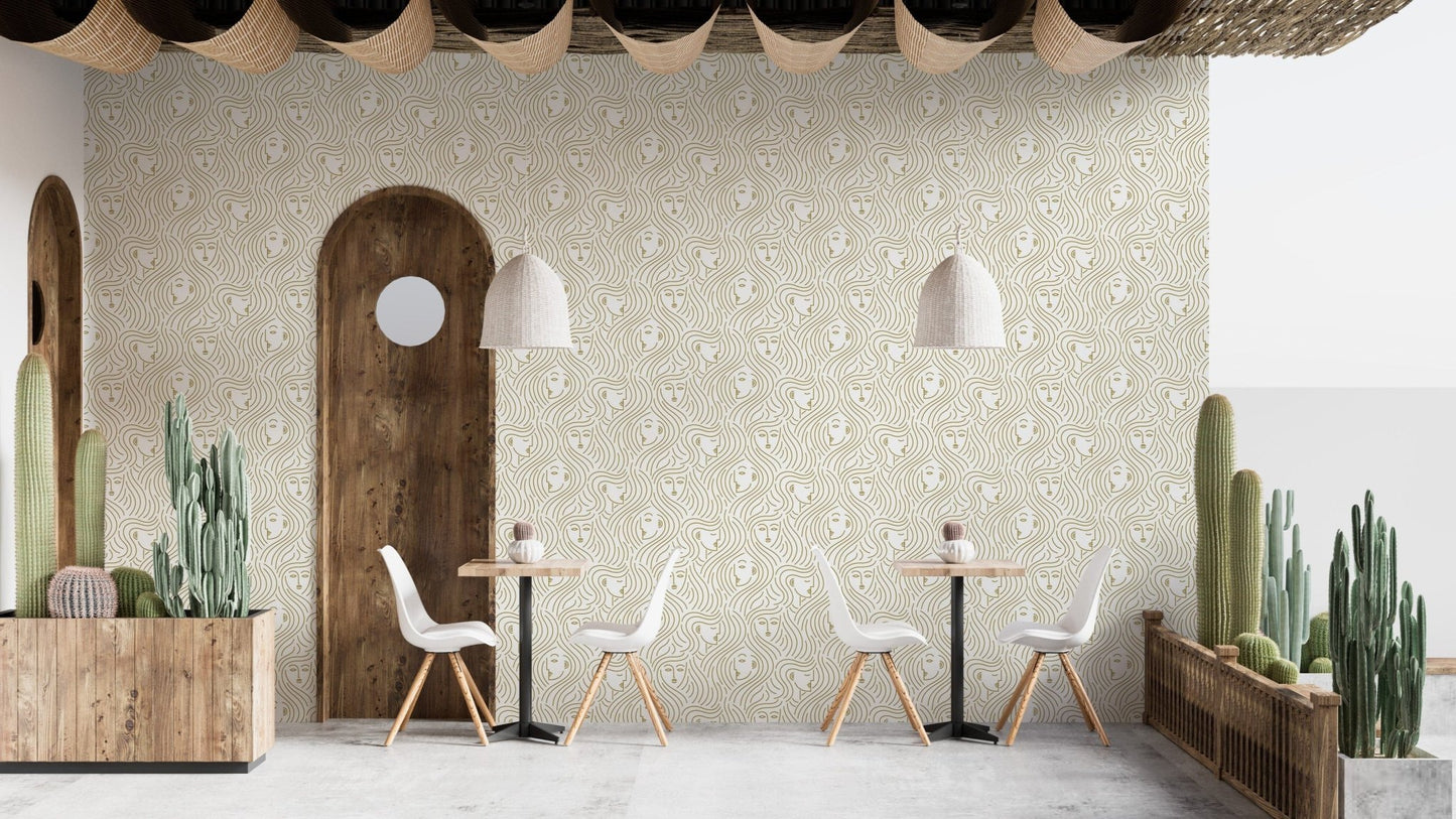 Elegant line art face design on wallpaper