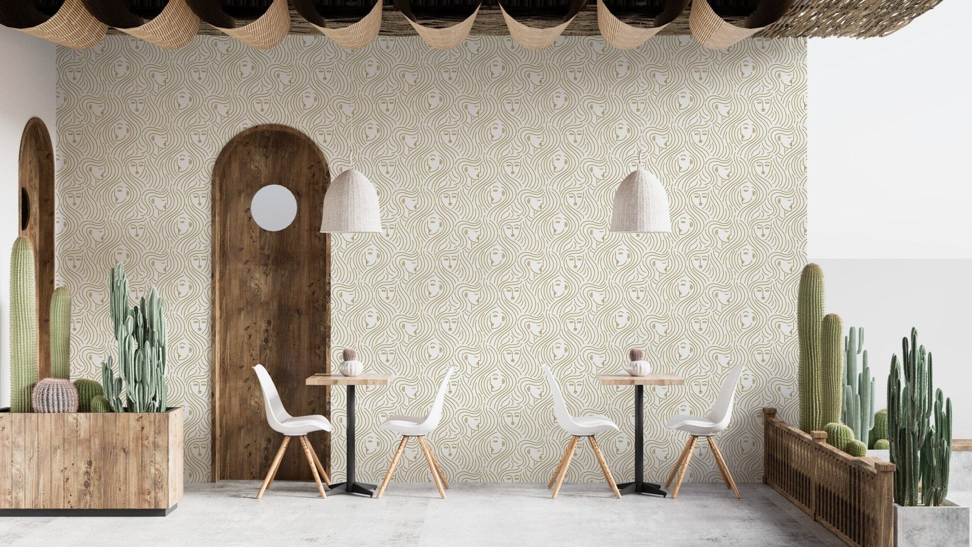 Elegant line art face design on wallpaper A953