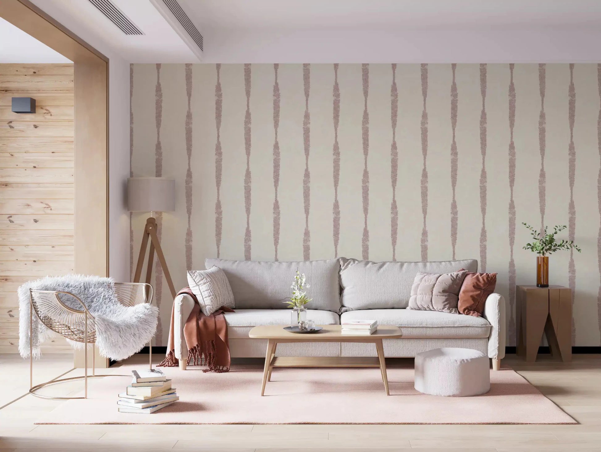 Custom wall mural in nude pink and cream stripe pattern
