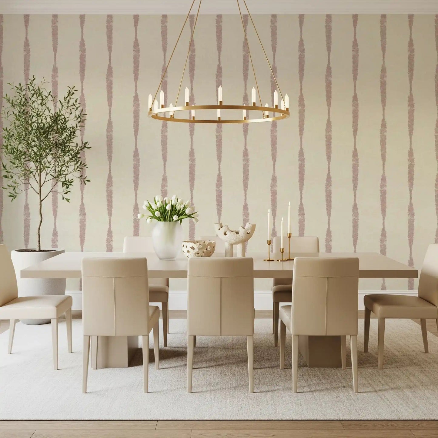 Nude Pink Textured Distressed Stripes on Cream Wallpaper⁠GD9613