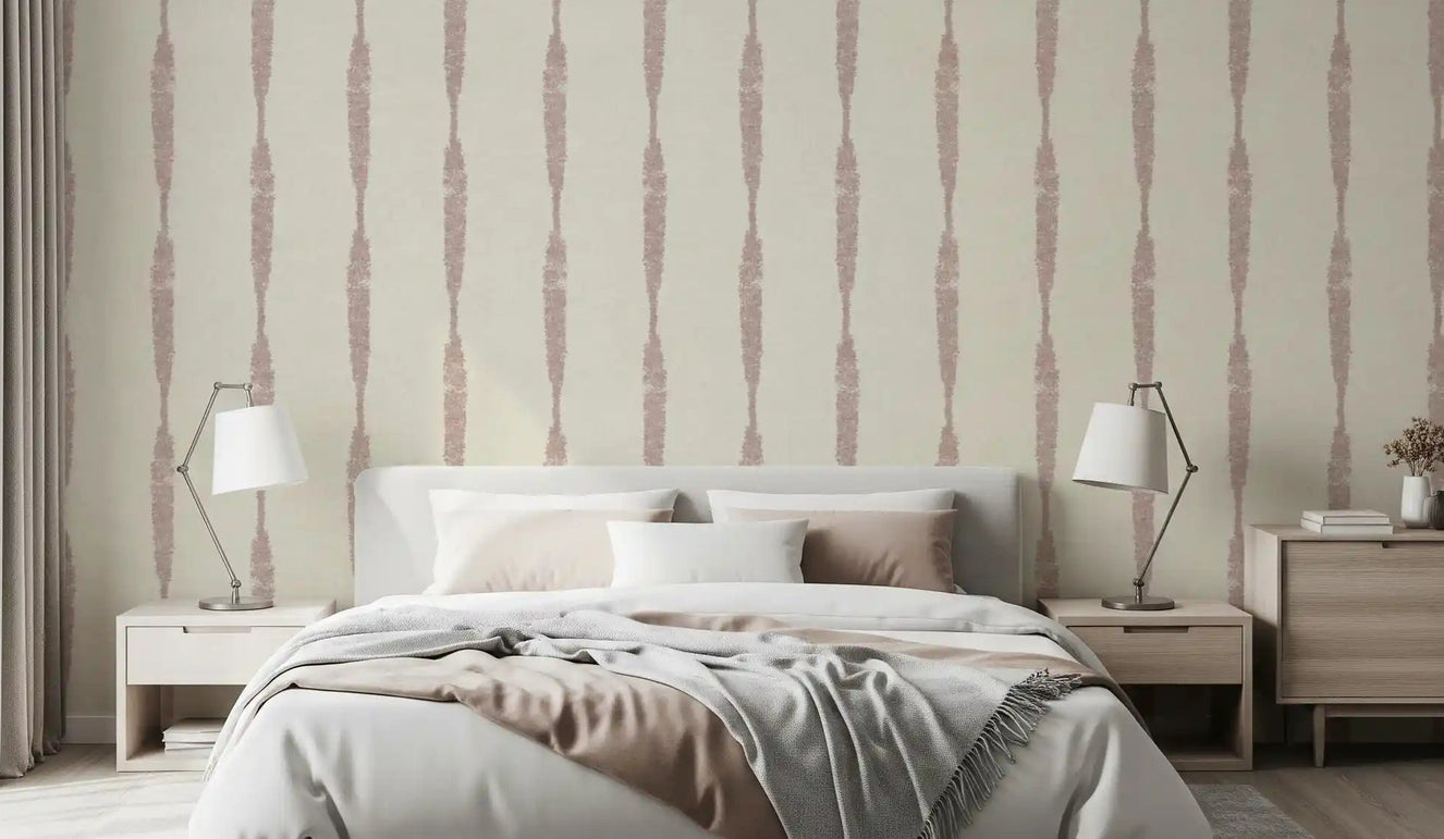 Nude pink distressed stripe wallpaper on cream background