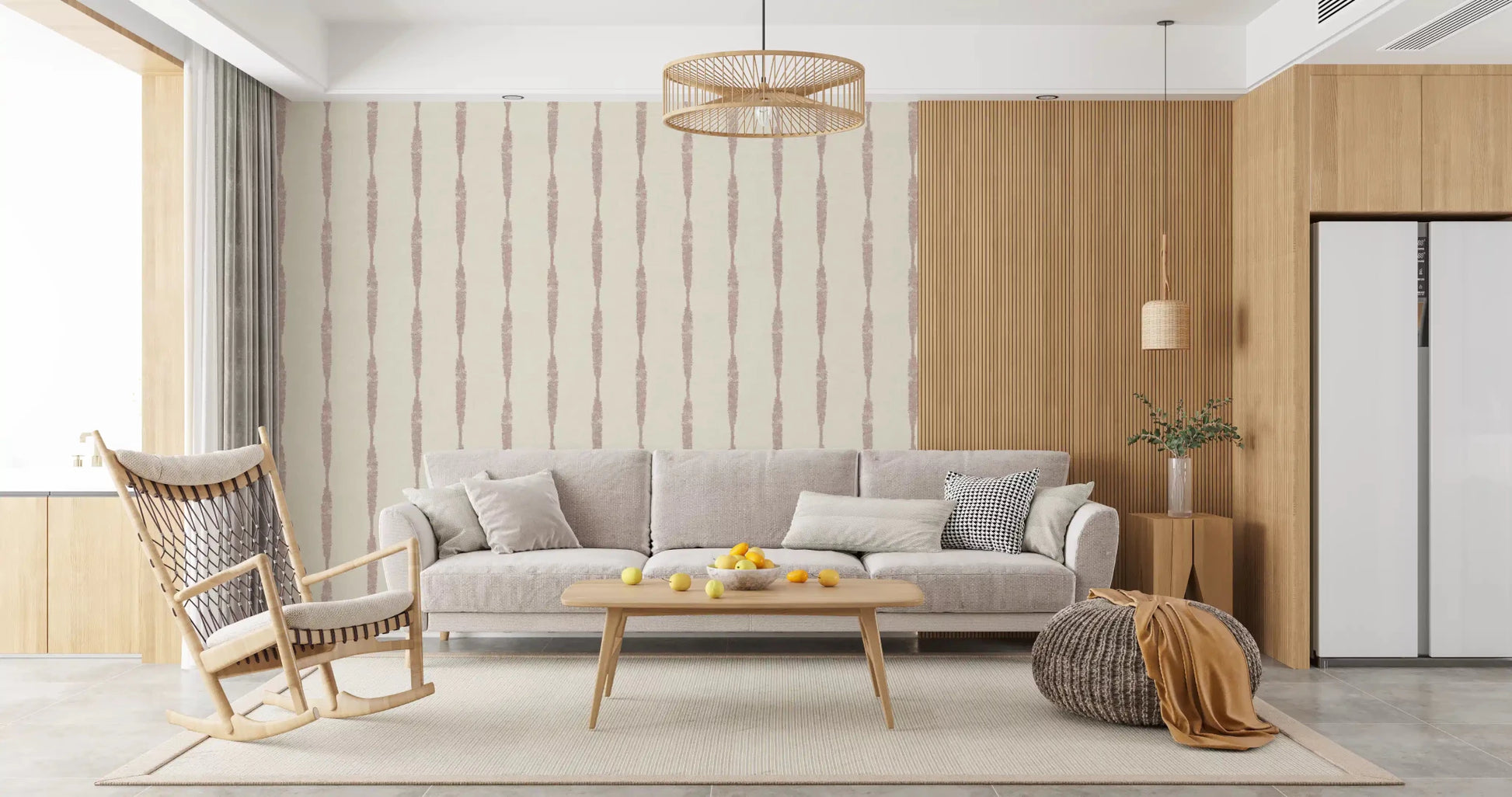 Custom-sized nude pink wallpaper for Indian living room
