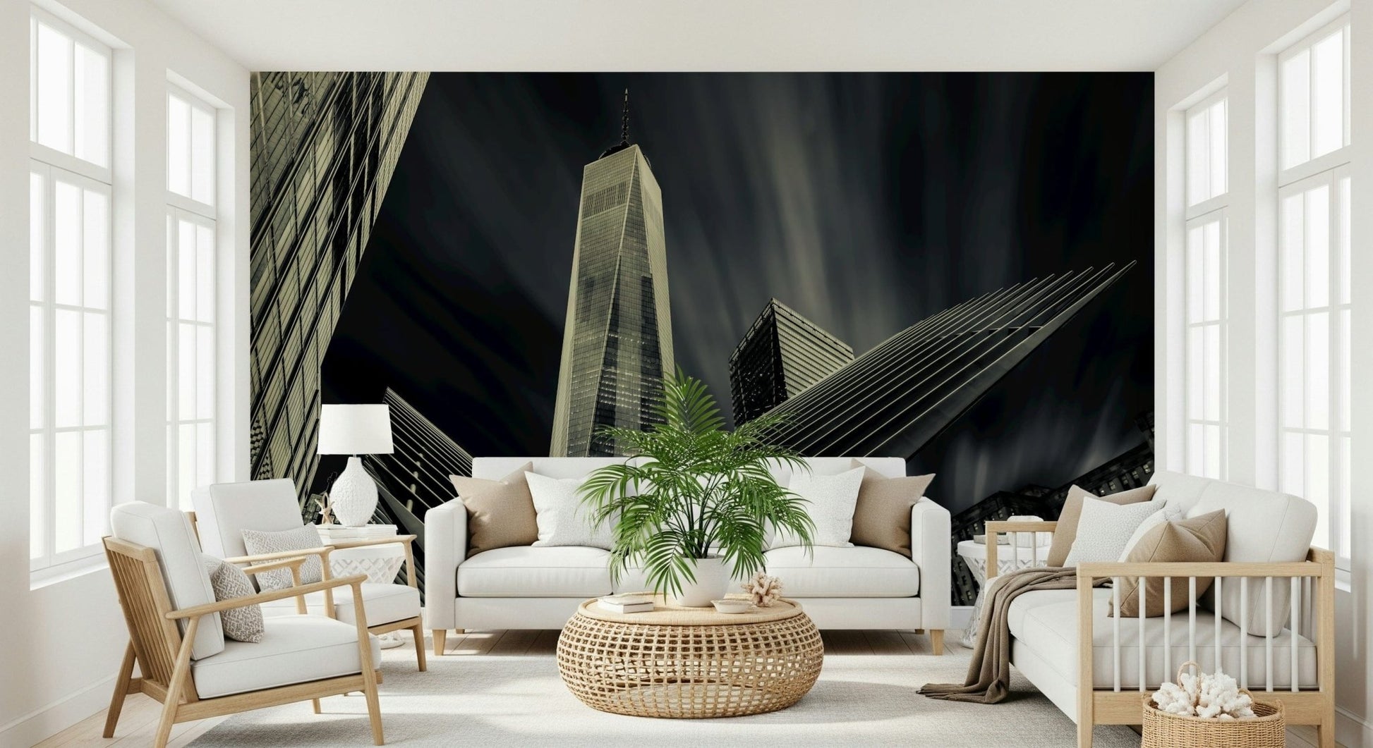 An artistic soft focus urban mural on minimalist wallpaper.