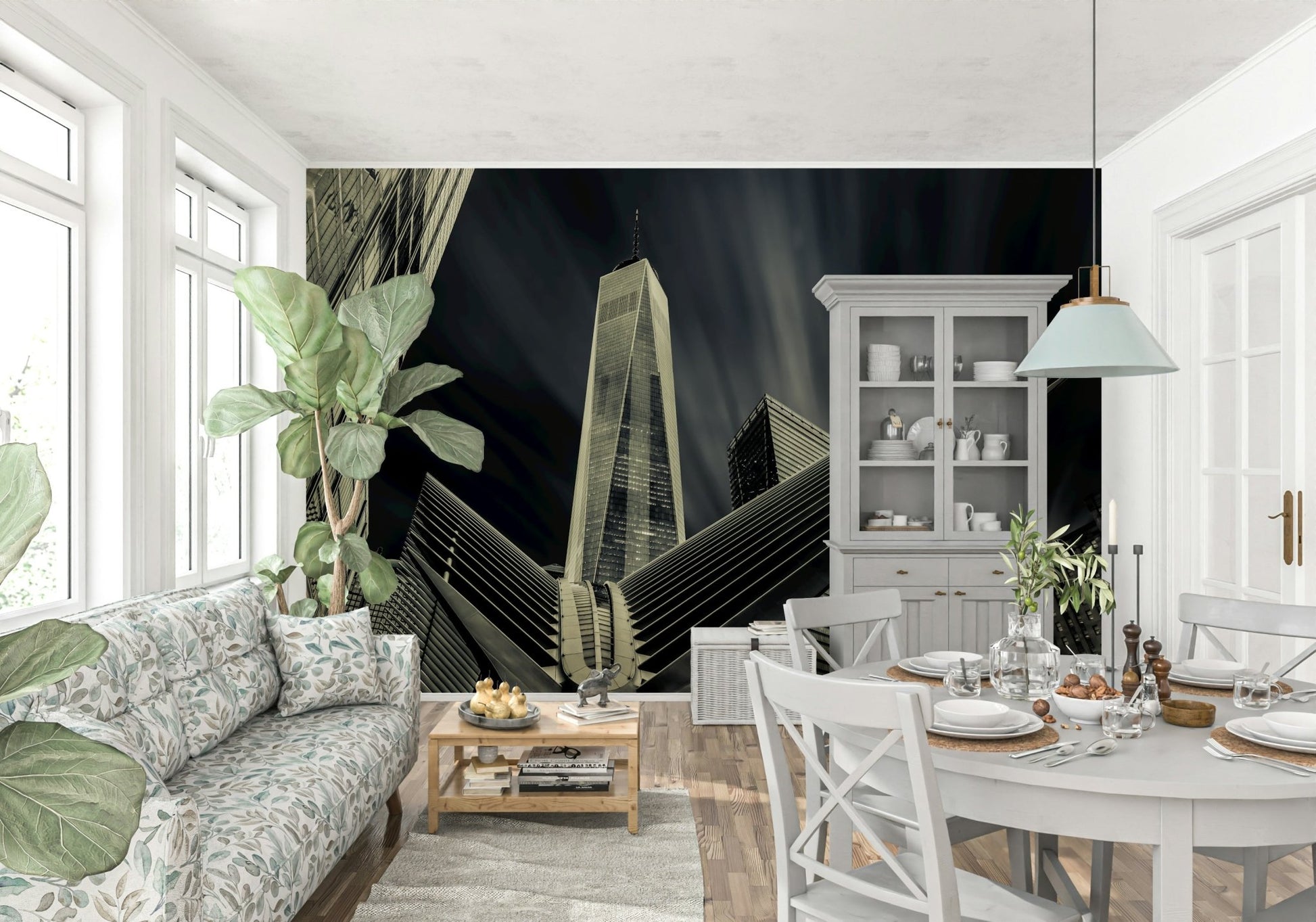 A beautiful modern art wall mural of delicate lines.