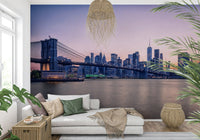 This cozy lounge corner feels more atmospheric with NYC Bridge at Dusk Wall Mural