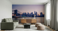 Framed beside long curtains, NYC Bridge at Dusk Wall Mural gives this room urban calm