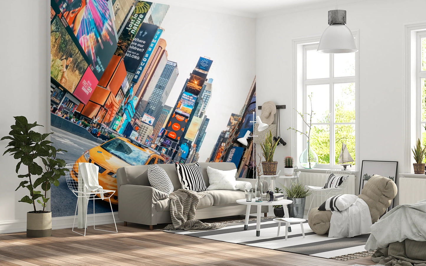 Yellow taxi in Times Square city wall mural