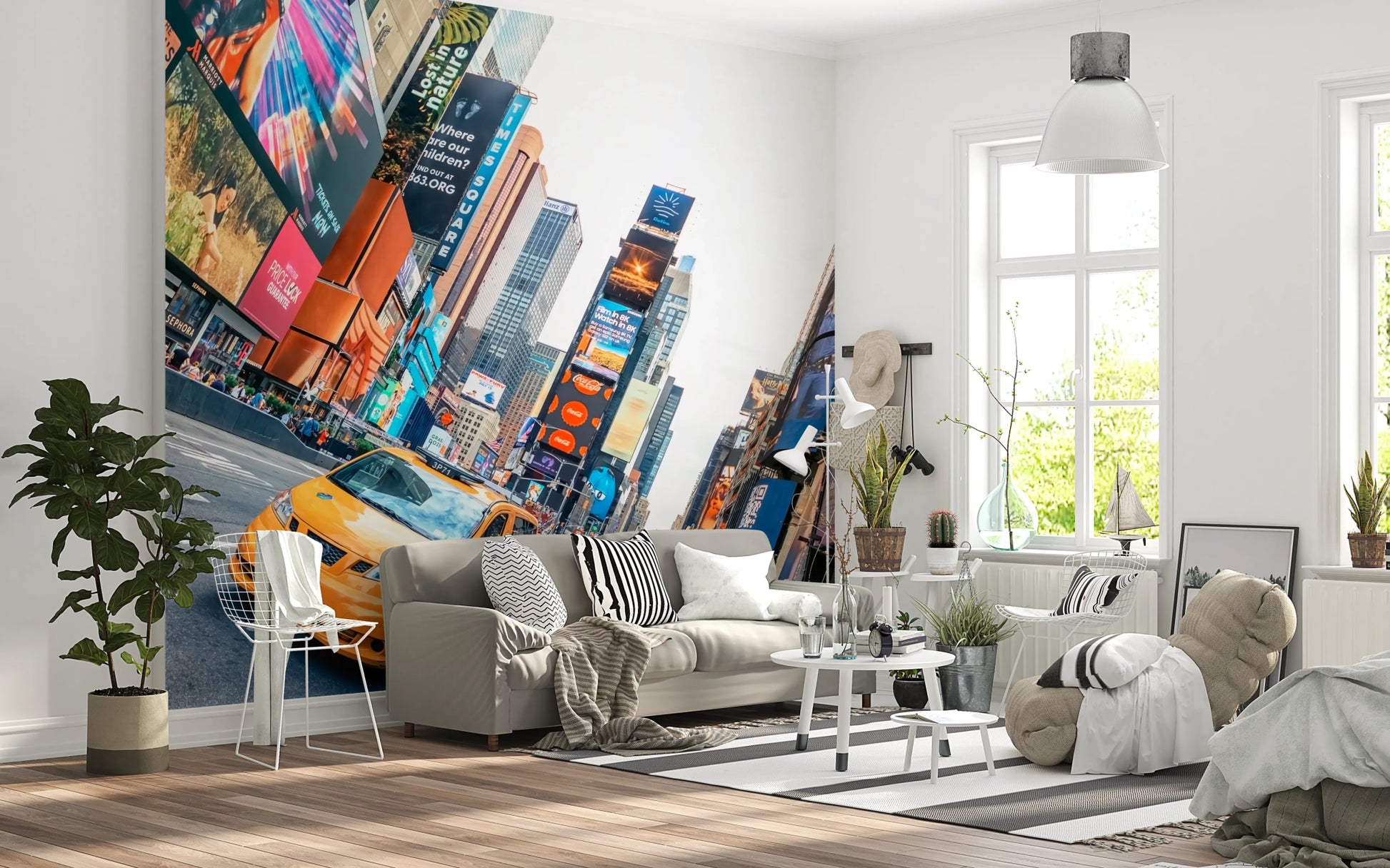 Yellow taxi in Times Square city wall mural