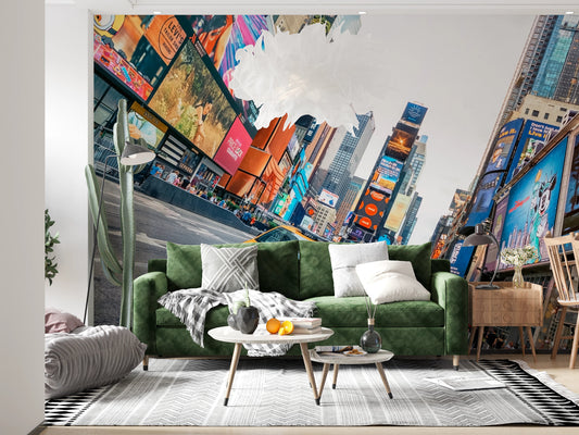 NYC Buzz Wall Mural showing Times Square street view