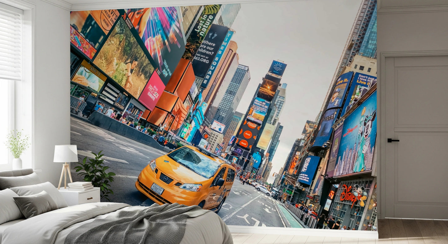 Urban New York street wallpaper with billboards