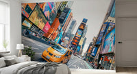 Urban New York street wallpaper with billboards