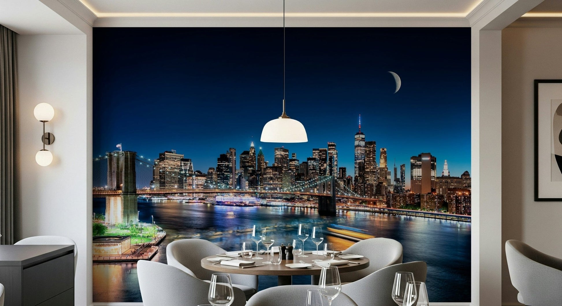 Elegant NYC by Night mural for modern living rooms.