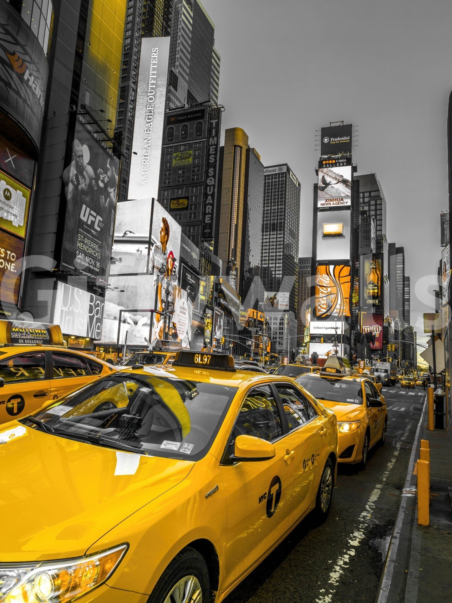 Electrifying Time Square mural, advertising billboards, golden hue wallpaper.