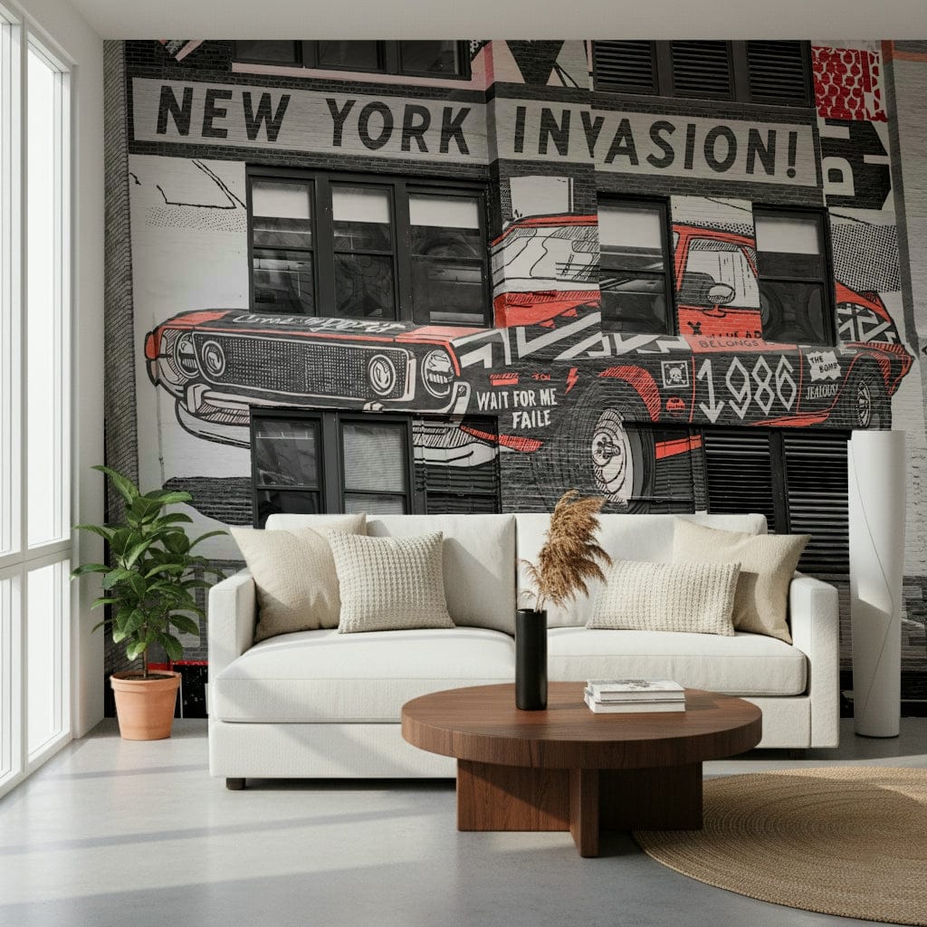 NYC car wall mural with classic New York street scenery GD7299
