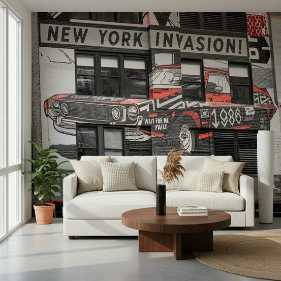 NYC car wall mural with classic New York street scenery GD7299
