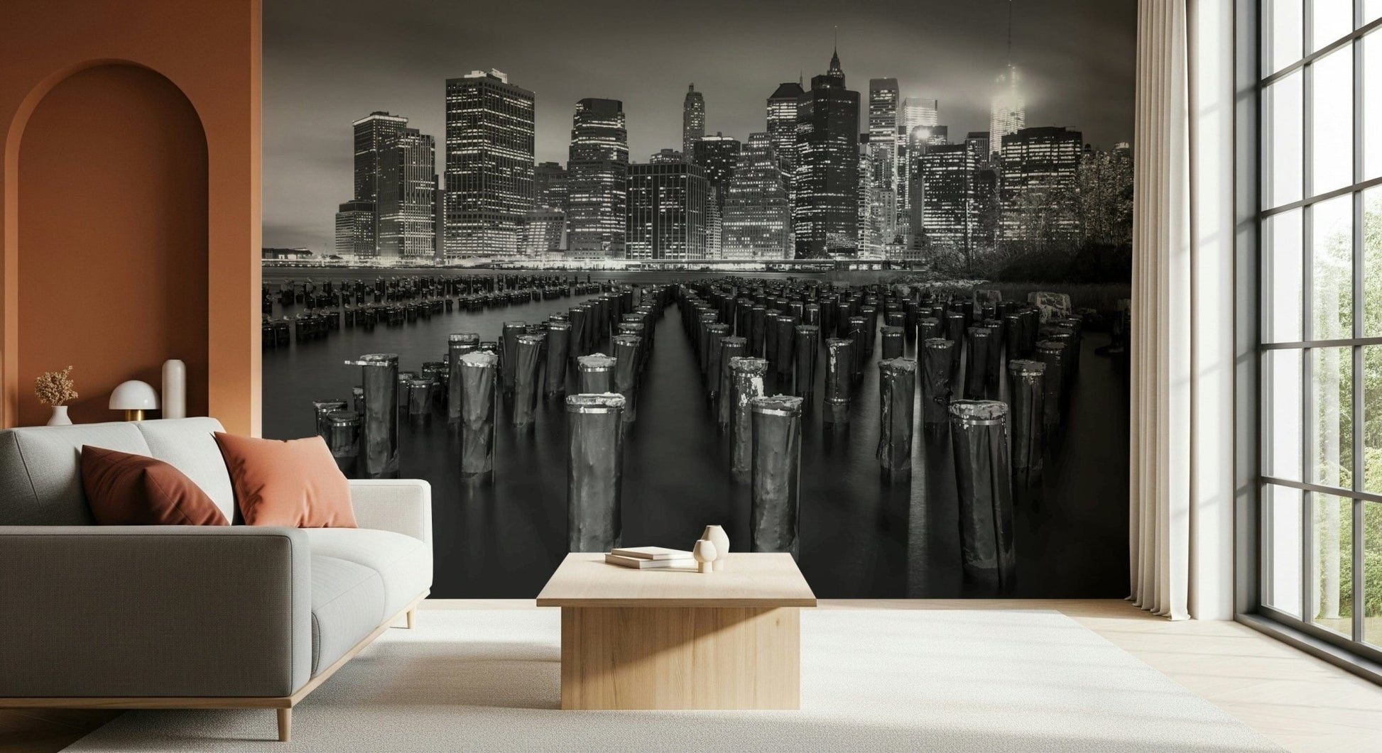 Architectural beauty Silhouette wallpaper, classic NYC black white mural.