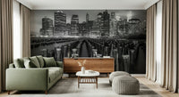 New York City night view mural, bold NYC Silhouette wallpaper.