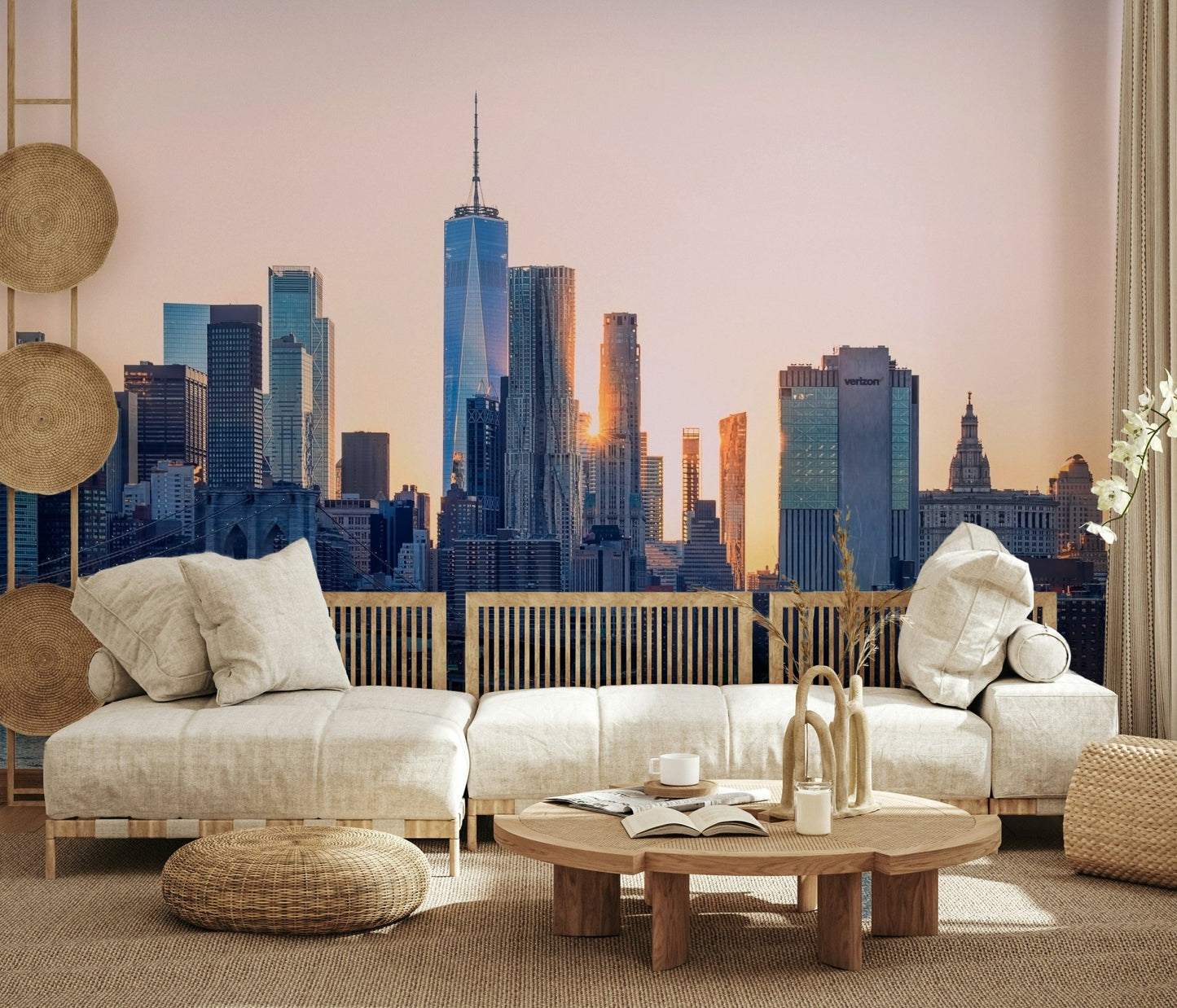 Elegant NYC Skyline Dream peel and stick wallpaper aesthetic.