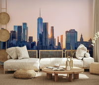 Elegant NYC Skyline Dream peel and stick wallpaper aesthetic.