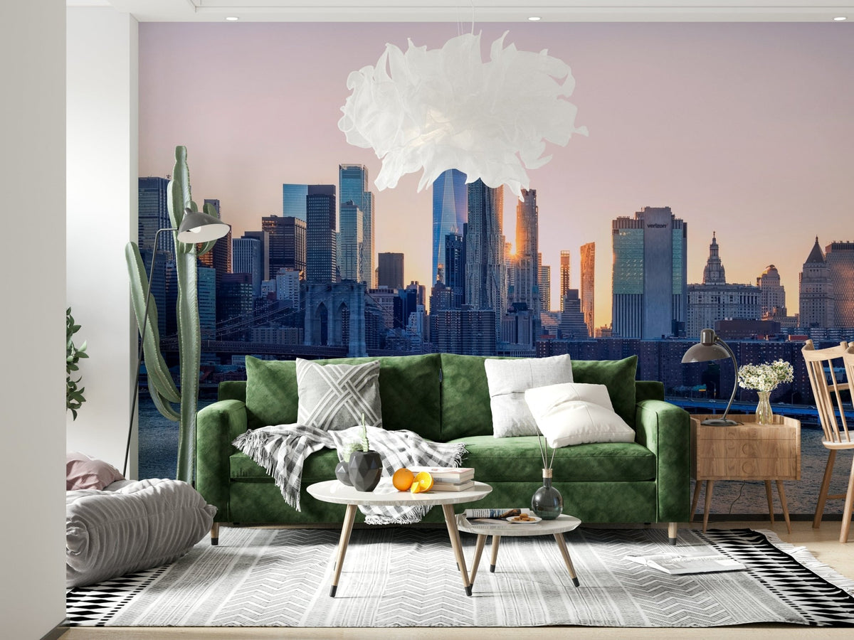 NYC Skyline Dream Brooklyn Bridge wallpaper mural sunset view., GD7516