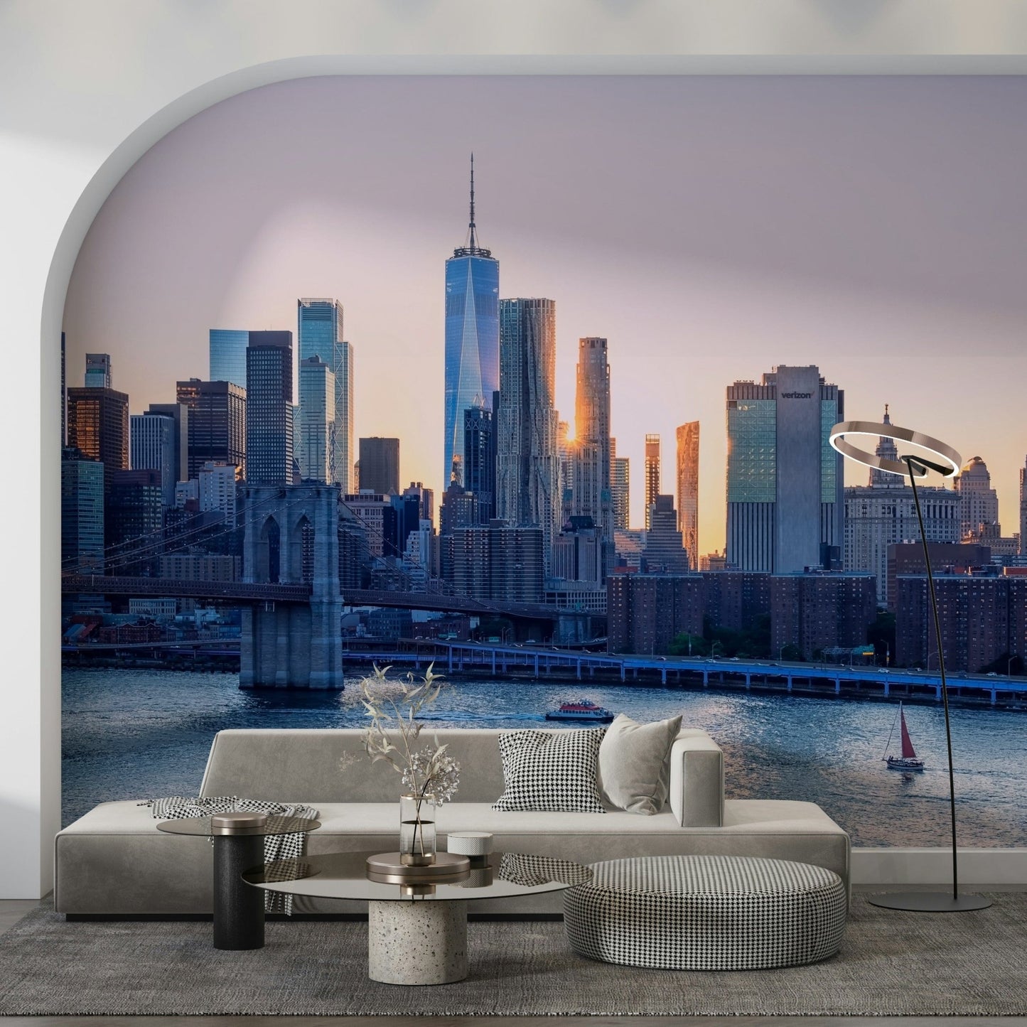 Golden skyscrapers NYC Skyline Dream mural for modern rooms.